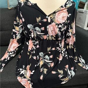 Floral Black Women's Tunic Style Top